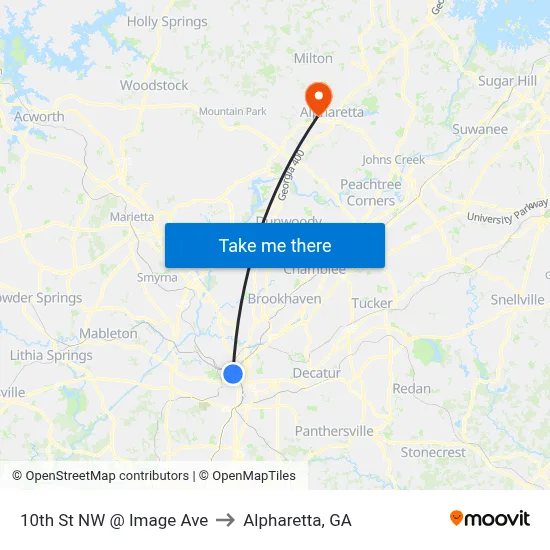 10th St NW @ Image Ave to Alpharetta, GA map