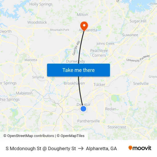 S Mcdonough St @ Dougherty St to Alpharetta, GA map