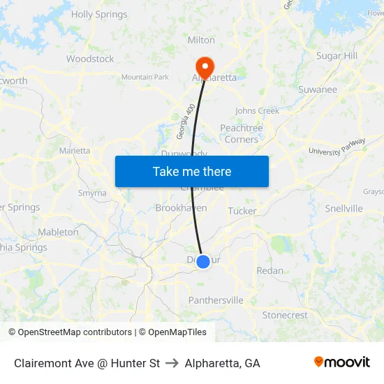 Clairemont Ave @ Hunter St to Alpharetta, GA map