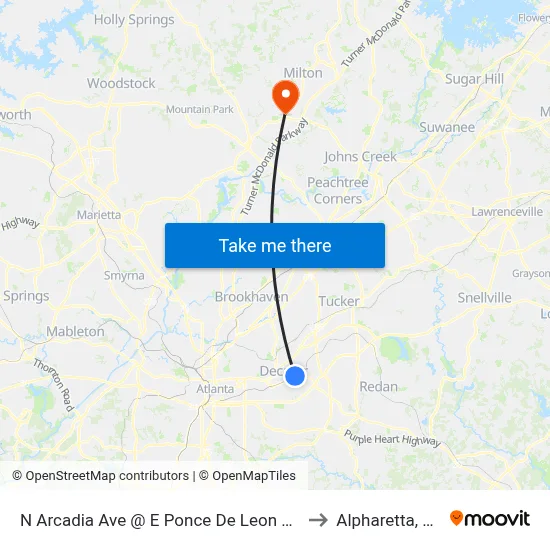 N Arcadia Ave @ E Ponce De Leon Ave to Alpharetta, GA map