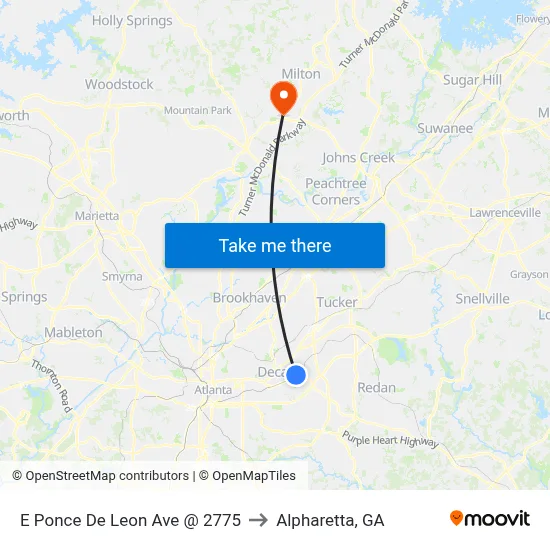 E Ponce De Leon Ave @ 2775 to Alpharetta, GA map