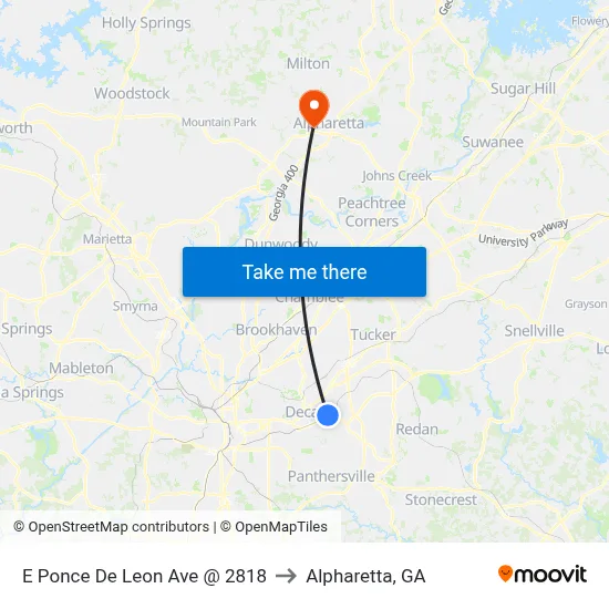 E Ponce De Leon Ave @ 2818 to Alpharetta, GA map