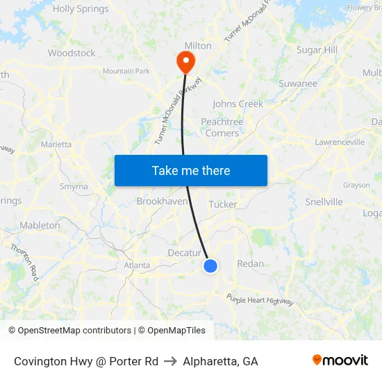 Covington Hwy @ Porter Rd to Alpharetta, GA map