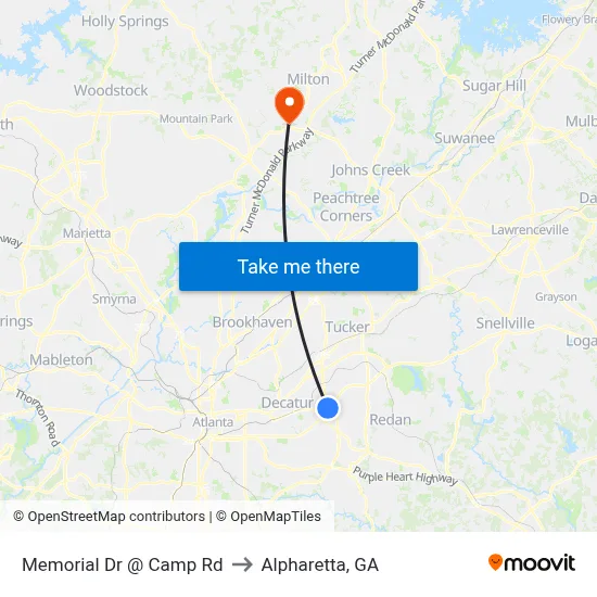 Memorial Dr @ Camp Rd to Alpharetta, GA map