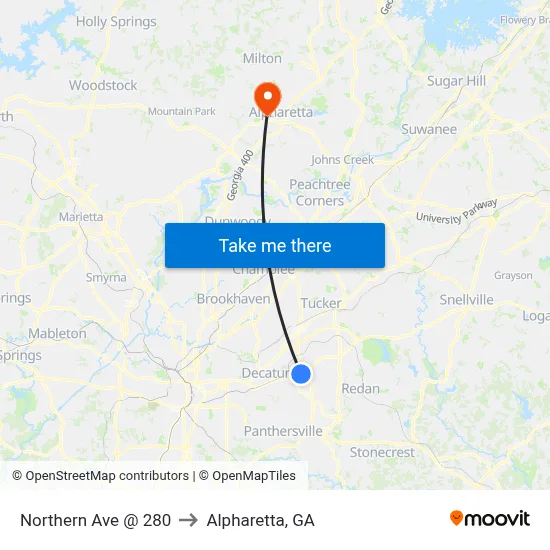 Northern Ave @ 280 to Alpharetta, GA map