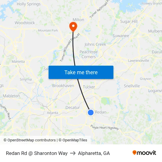 Redan Rd @ Sharonton Way to Alpharetta, GA map