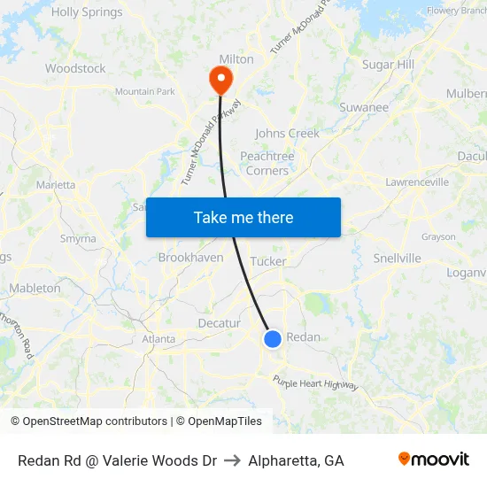 Redan Rd @ Valerie Woods Dr to Alpharetta, GA map
