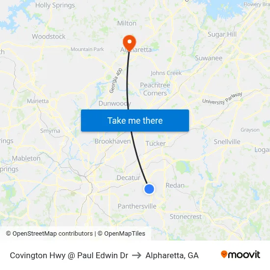 Covington Hwy @ Paul Edwin Dr to Alpharetta, GA map