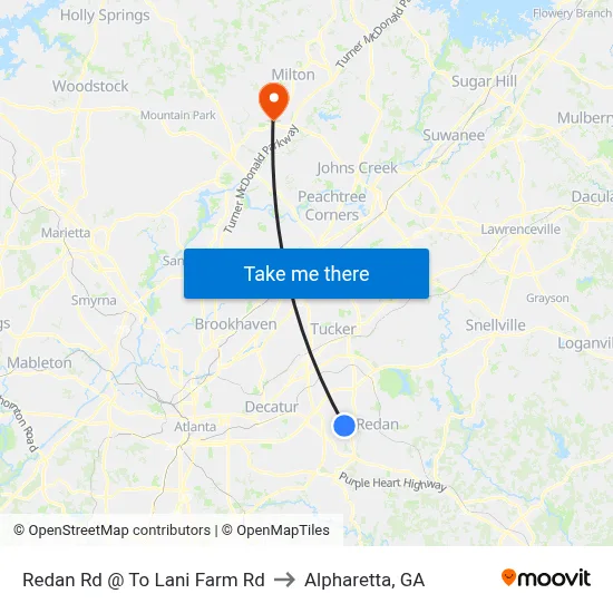 Redan Rd @ To Lani Farm Rd to Alpharetta, GA map