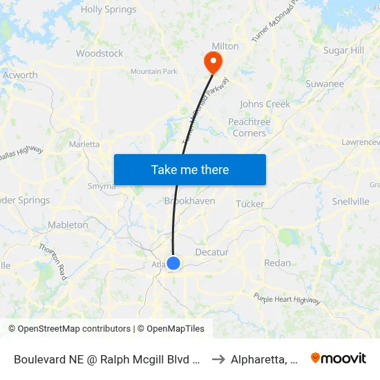 Boulevard NE @ Ralph Mcgill Blvd NE to Alpharetta, GA map