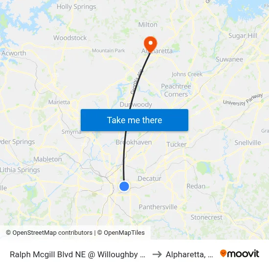 Ralph Mcgill Blvd NE @ Willoughby Way to Alpharetta, GA map