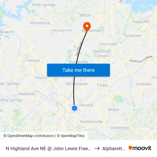 N Highland Ave NE @ John Lewis Freedom Pkwy NE to Alpharetta, GA map