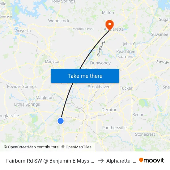 Fairburn Rd SW @ Benjamin E Mays Dr SW to Alpharetta, GA map