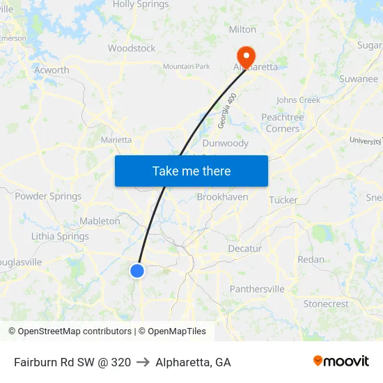 Fairburn Rd SW @ 320 to Alpharetta, GA map