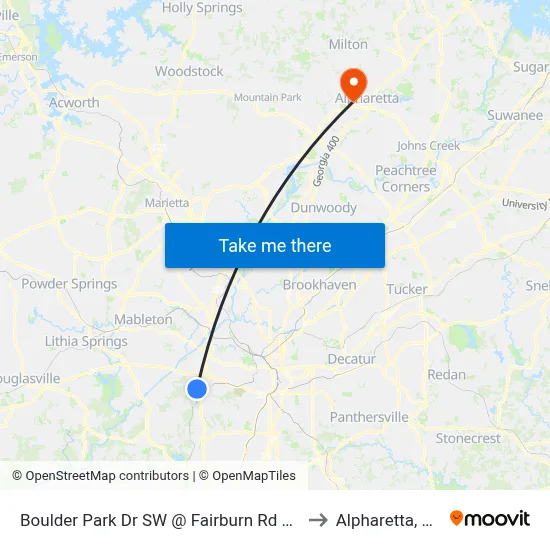 Boulder Park Dr SW @ Fairburn Rd SW to Alpharetta, GA map