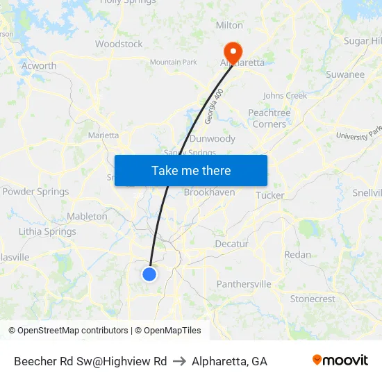 Beecher Rd Sw@Highview Rd to Alpharetta, GA map
