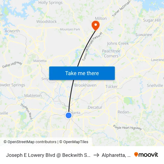 Joseph E Lowery Blvd @ Beckwith St SW to Alpharetta, GA map