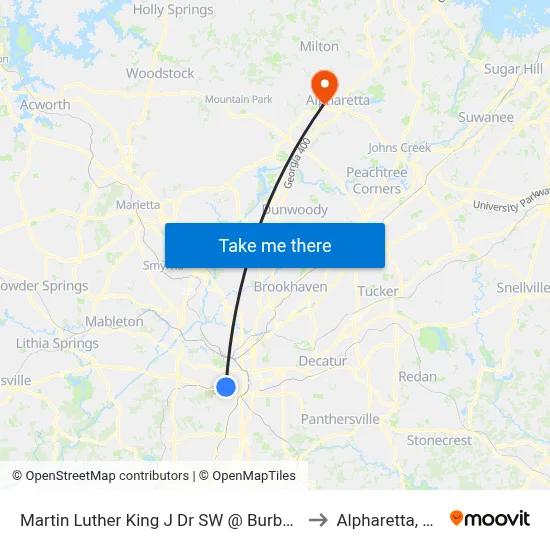 Martin Luther King J Dr SW @ Burbank to Alpharetta, GA map