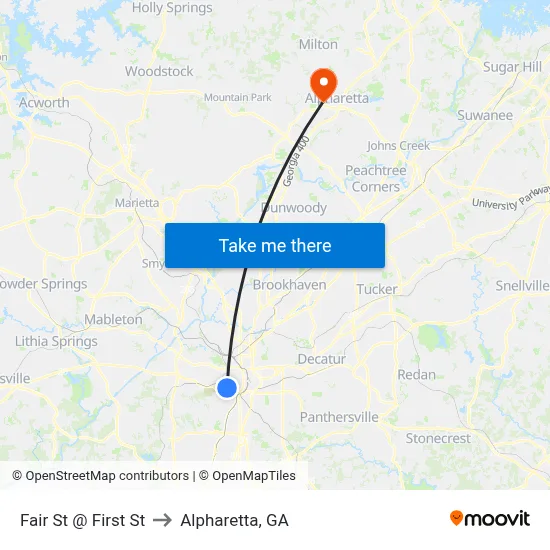 Fair St @ First St to Alpharetta, GA map
