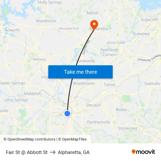 Fair St @ Abbott St to Alpharetta, GA map