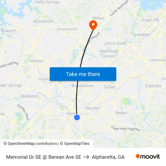 Memorial Dr SE @ Berean Ave SE to Alpharetta, GA map
