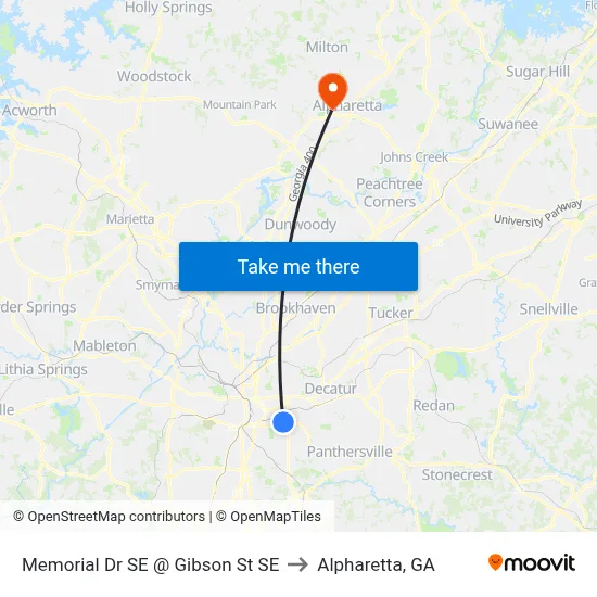 Memorial Dr SE @ Gibson St SE to Alpharetta, GA map