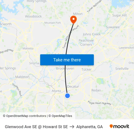 Glenwood Ave SE @ Howard St SE to Alpharetta, GA map