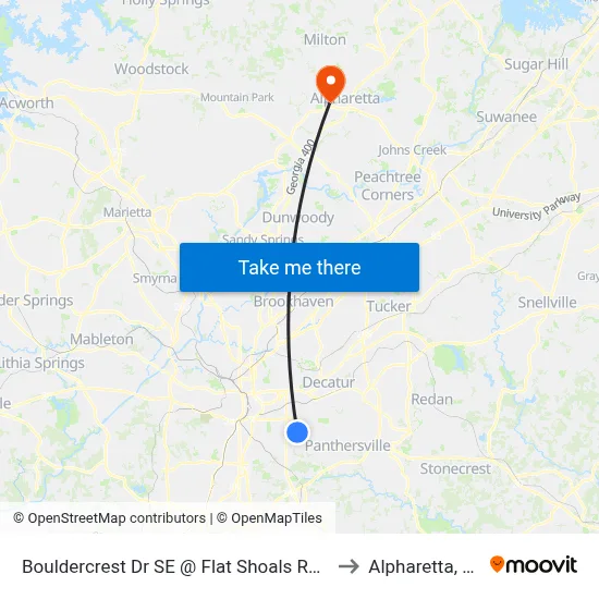 Bouldercrest Dr SE @ Flat Shoals Rd SE to Alpharetta, GA map