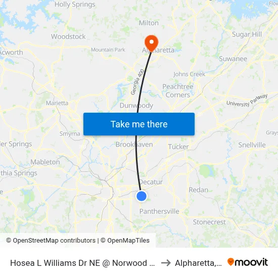 Hosea L Williams Dr NE @ Norwood Ave NE to Alpharetta, GA map
