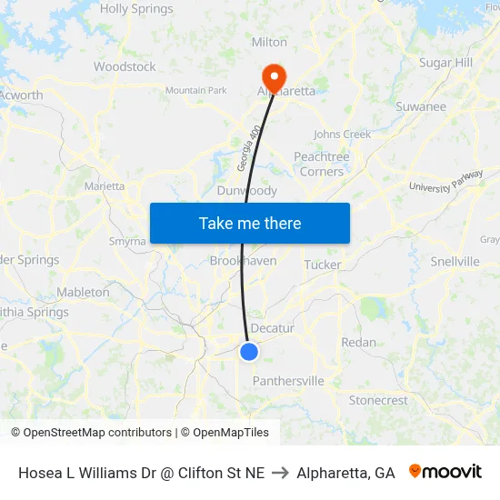 Hosea L Williams Dr @ Clifton St NE to Alpharetta, GA map