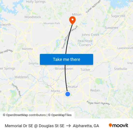 Memorial Dr SE @ Douglas St SE to Alpharetta, GA map