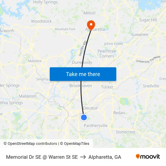 Memorial Dr SE @ Warren St SE to Alpharetta, GA map