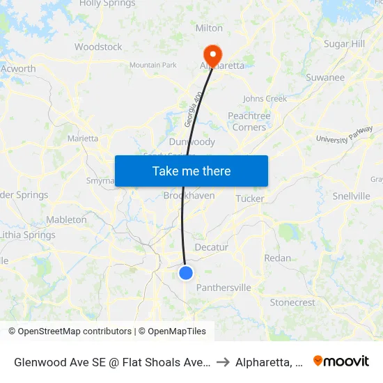 Glenwood Ave SE @ Flat Shoals Ave SE to Alpharetta, GA map