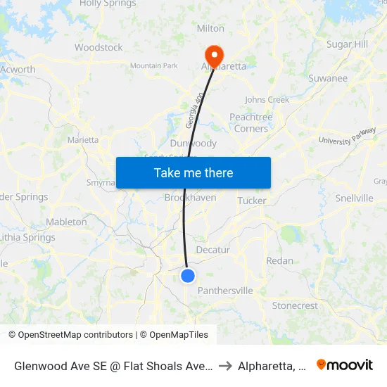 Glenwood Ave SE @ Flat Shoals Ave SE to Alpharetta, GA map