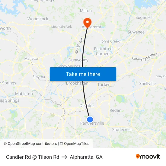 Candler Rd @ Tilson Rd to Alpharetta, GA map
