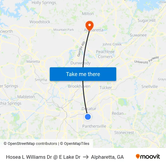 Hosea L Williams Dr @ E Lake Dr to Alpharetta, GA map