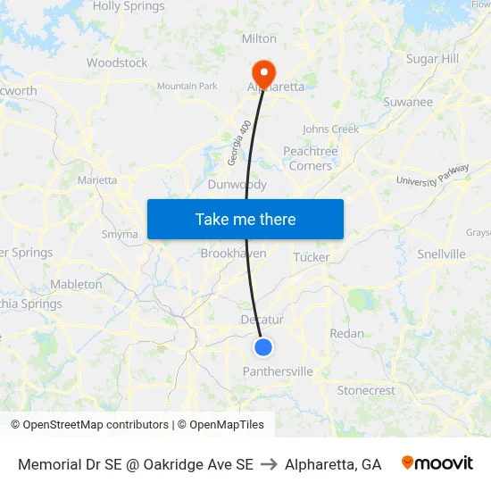 Memorial Dr SE @ Oakridge Ave SE to Alpharetta, GA map