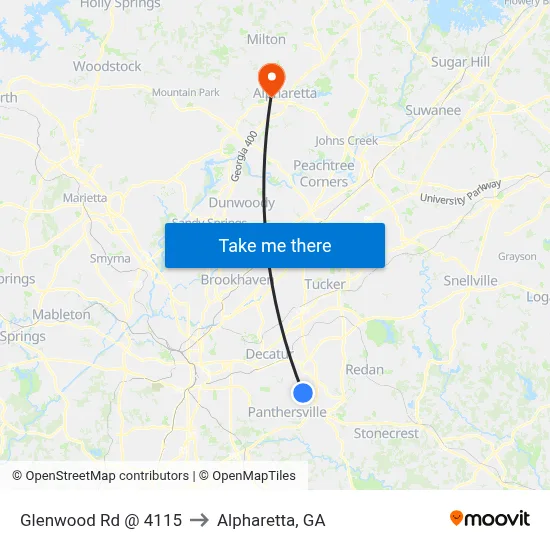 Glenwood Rd @ 4115 to Alpharetta, GA map