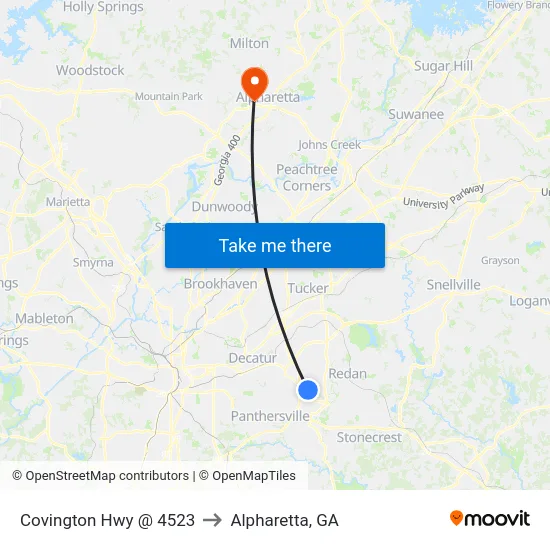 Covington Hwy @ 4523 to Alpharetta, GA map