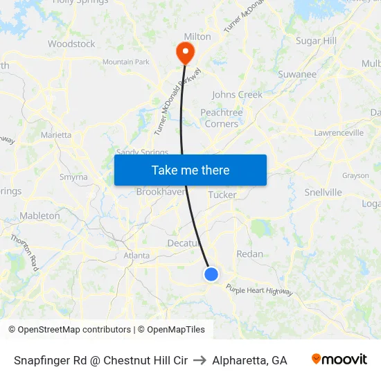 Snapfinger Rd @ Chestnut Hill Cir to Alpharetta, GA map