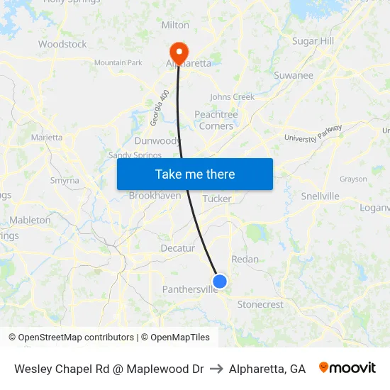 Wesley Chapel Rd @ Maplewood Dr to Alpharetta, GA map