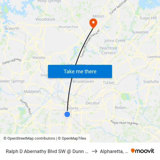 Ralph D Abernathy Blvd SW @ Dunn St SW to Alpharetta, GA map
