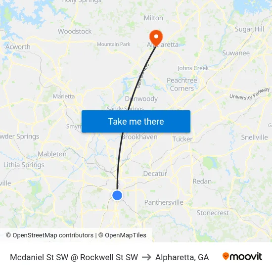 Mcdaniel St SW @ Rockwell St SW to Alpharetta, GA map