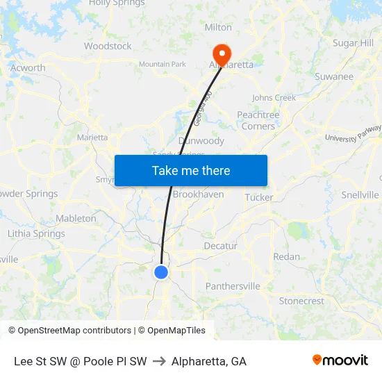 Lee St SW @ Poole Pl SW to Alpharetta, GA map