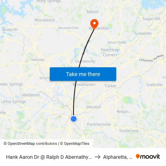 Hank Aaron Dr @ Ralph D Abernathy Blvd to Alpharetta, GA map
