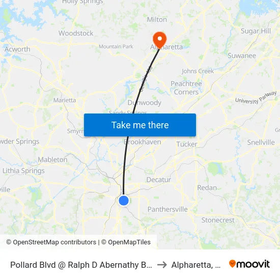 Pollard Blvd @ Ralph D Abernathy Blvd to Alpharetta, GA map