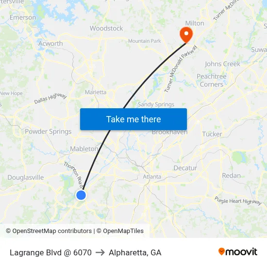 Lagrange Blvd @ 6070 to Alpharetta, GA map
