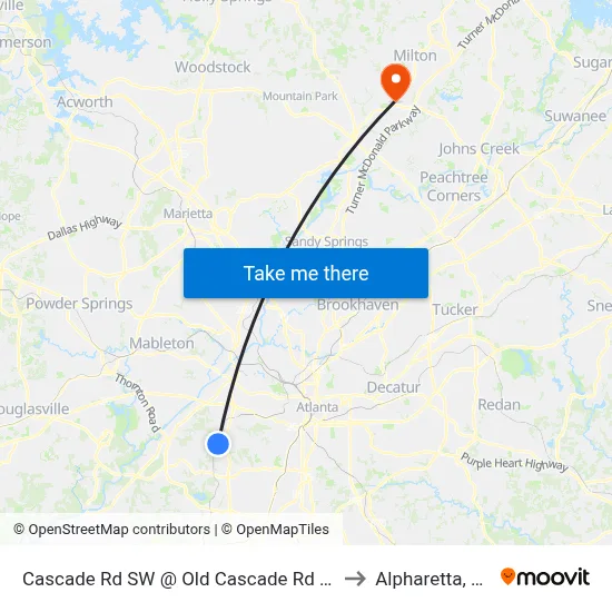 Cascade Rd SW @ Old Cascade Rd SW to Alpharetta, GA map