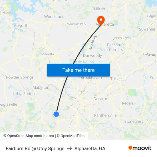 Fairburn Rd @ Utoy Springs to Alpharetta, GA map