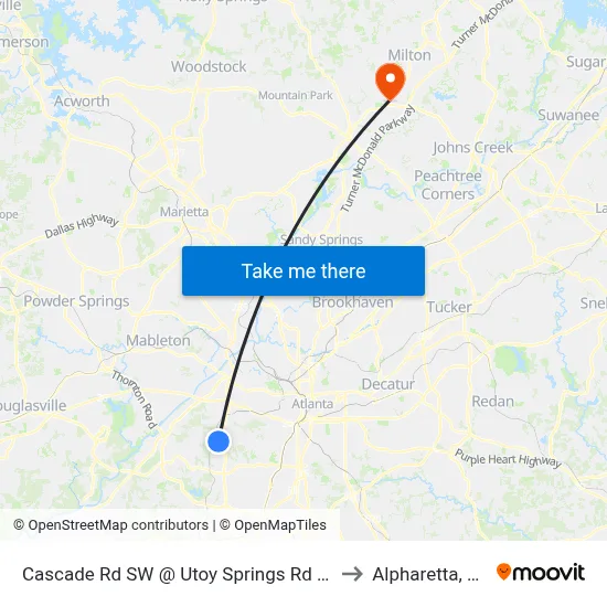 Cascade Rd SW @ Utoy Springs Rd SW to Alpharetta, GA map